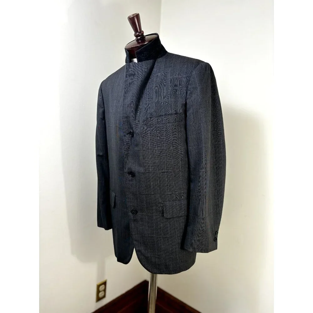 Brooks Brother Men's Sport Coat Blazer Size 41L Windowpane Gray Blue Suit Jacket